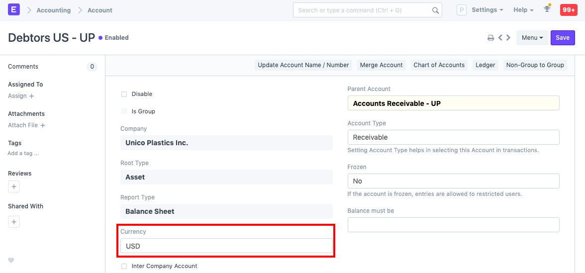 Set Currency from Chart of Accounts