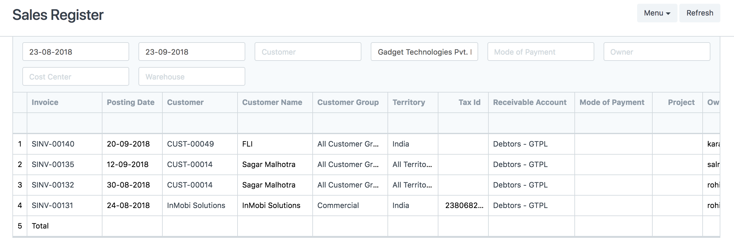 Sales Register