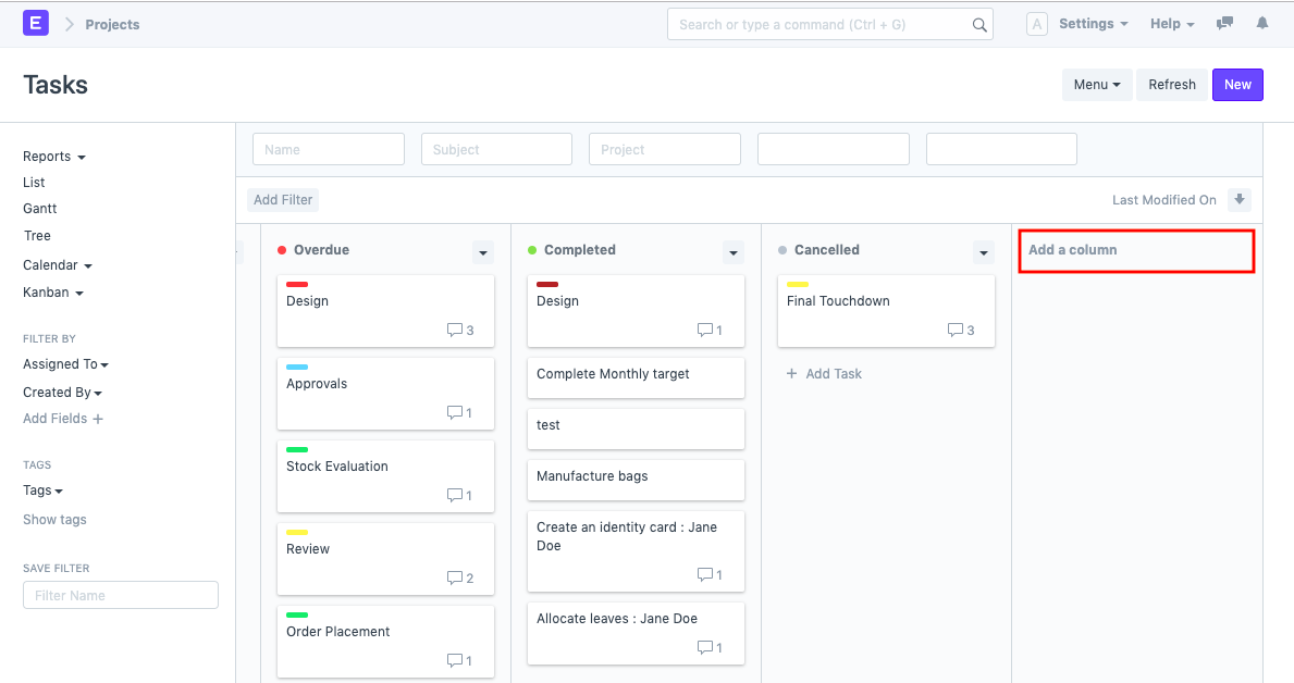 Add New column in Kanban Board