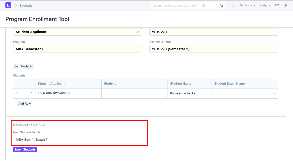 Student Enrollment Tool