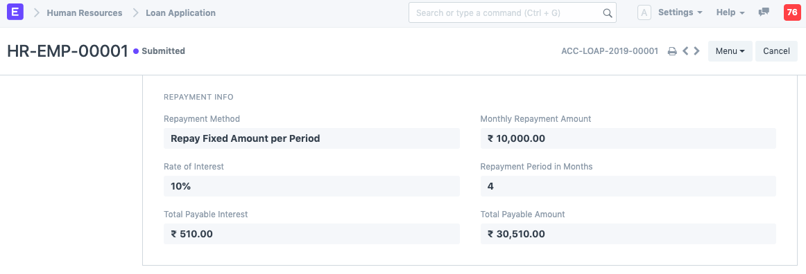 Repayment Fixed Amount Per Period