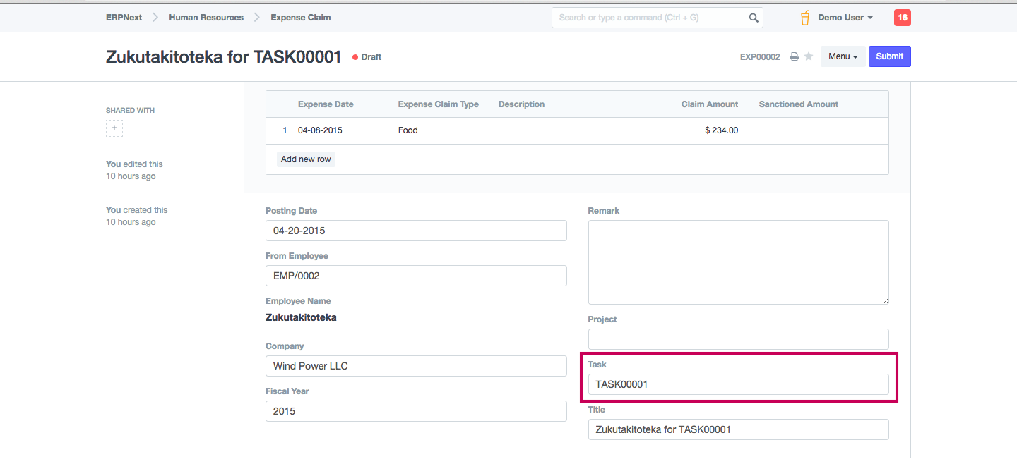 Task - Link Expense Claim