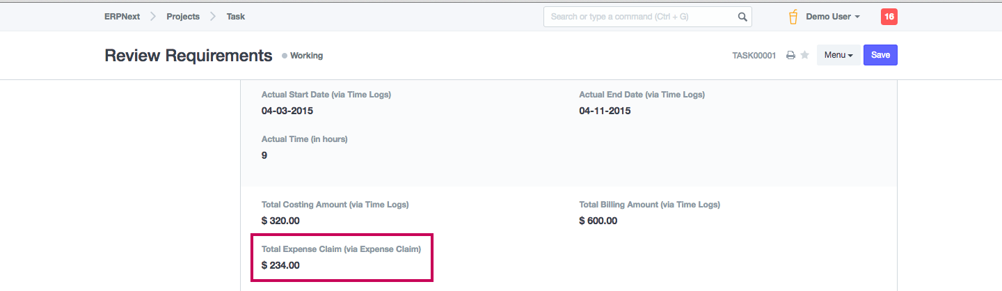 Task - Total Expense Claim