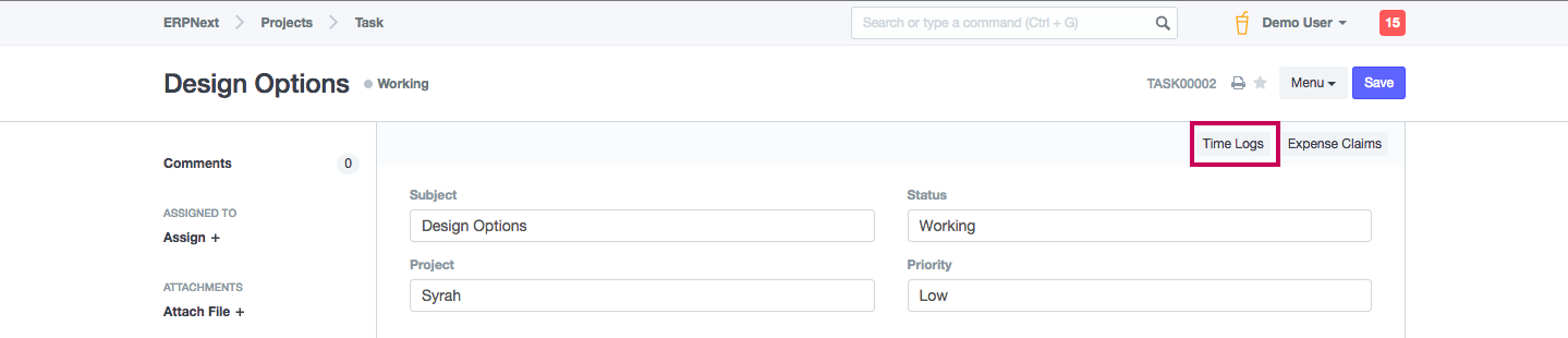 Task - View Time Log