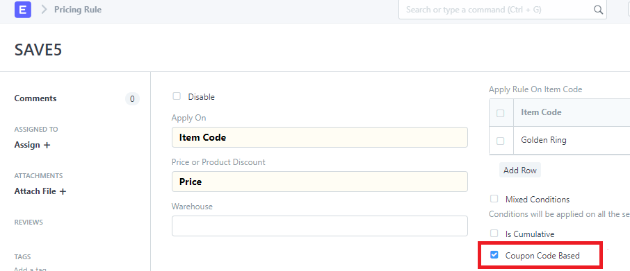 Pricing Rule Coupon Code Based