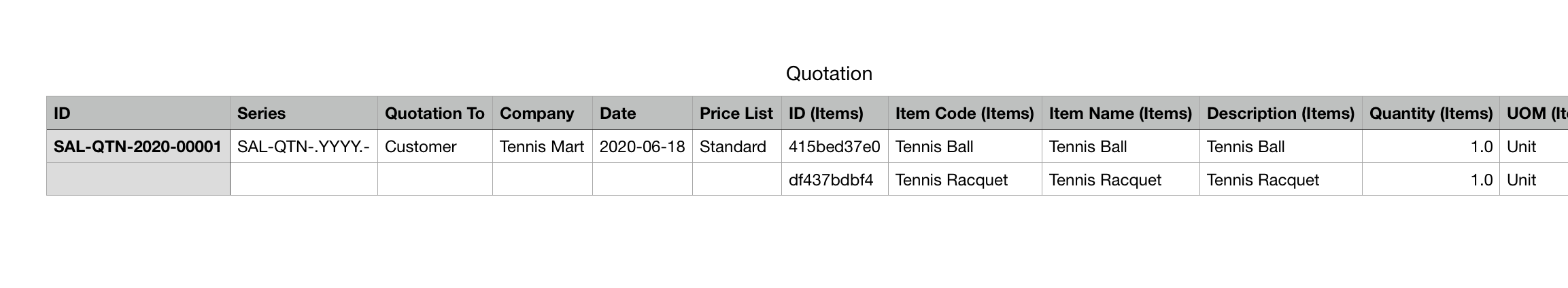 Child Table Export