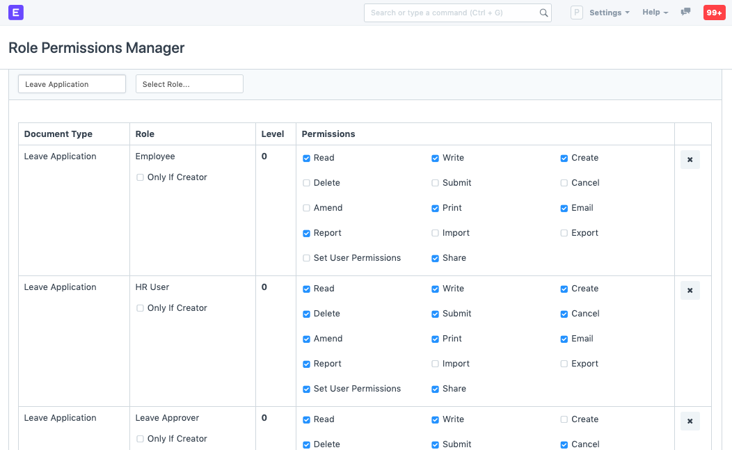 Manage Read, Write, Create, Submit, Amend access using the Role Permissions Manager