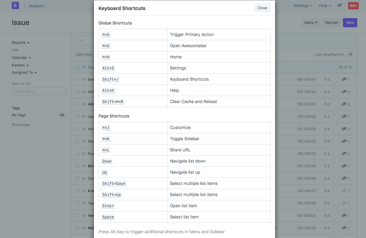 keyboard shortcuts